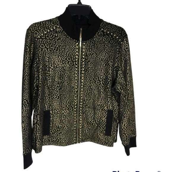 Rudy Rd. Women's Petite Metallic Studded Long Sleeve Jacket Black/Gold Size PL - Picture 3 of 13